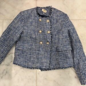 Tweed Blue Jacket with pearl and gold buttons